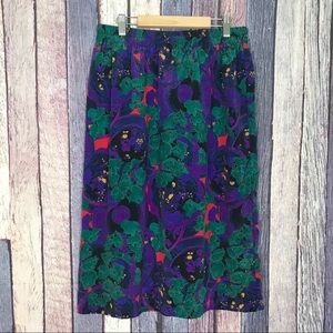 Vintage Bright Floral Midi Skirt 14/16 P 80s/90s